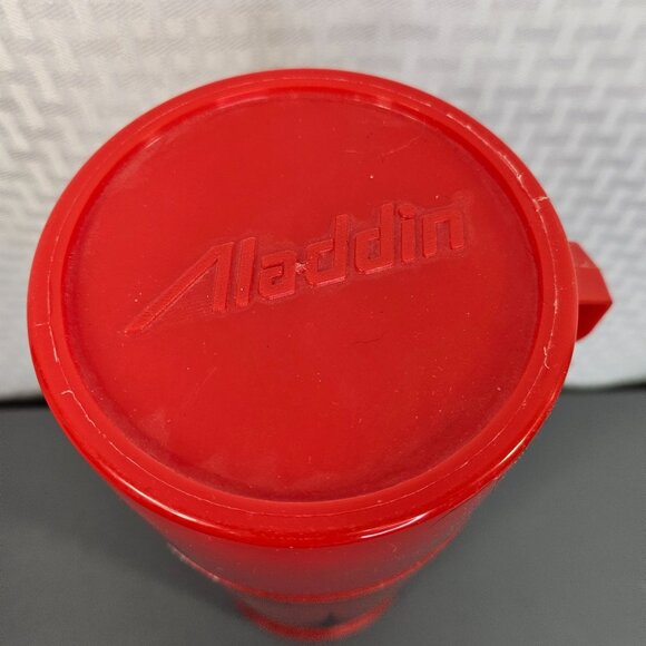 Vintage Aladdin Red Thermos With Black Pattern 1 Quart Plastic 1960s Retro Desig - Picture 2 of 7